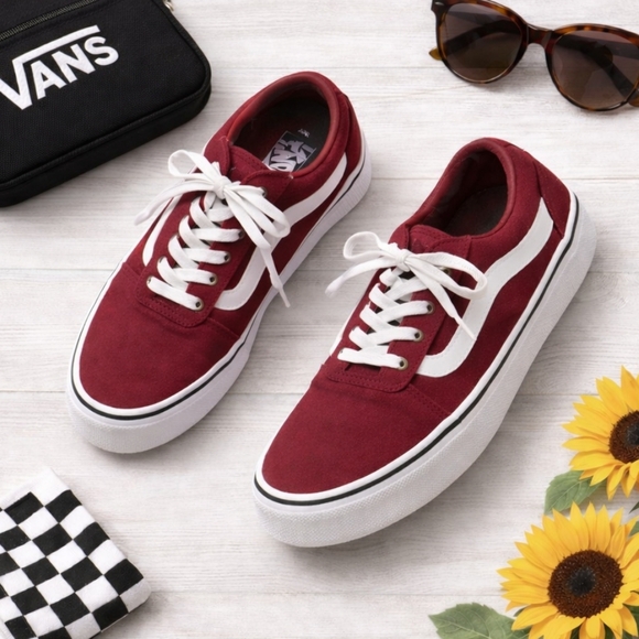 VANS Ward Burgundy White Canvas Low Top Sneakers WOMEN'S SIZE 7.5 - Picture 9 of 9